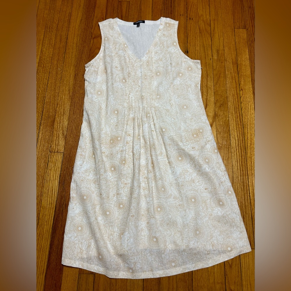Chadwicks Sz XL Women’s Sleeveless Linen Rayon Dress White Beige Pleated Cottage